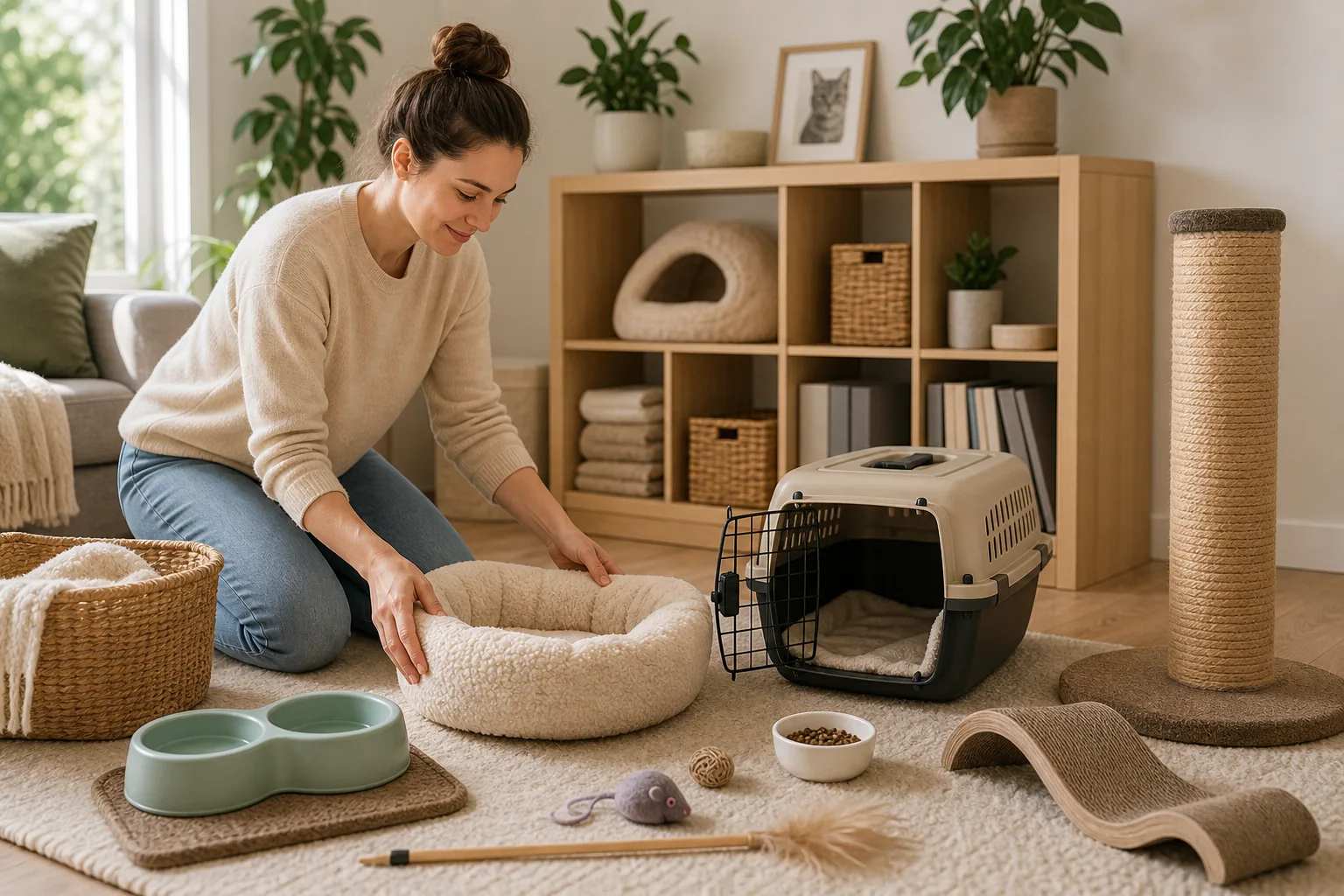 Premium editorial image for first-time cat owner checklist: what to prepare before adoption featuring a silver tabby domestic shorthair adult cat