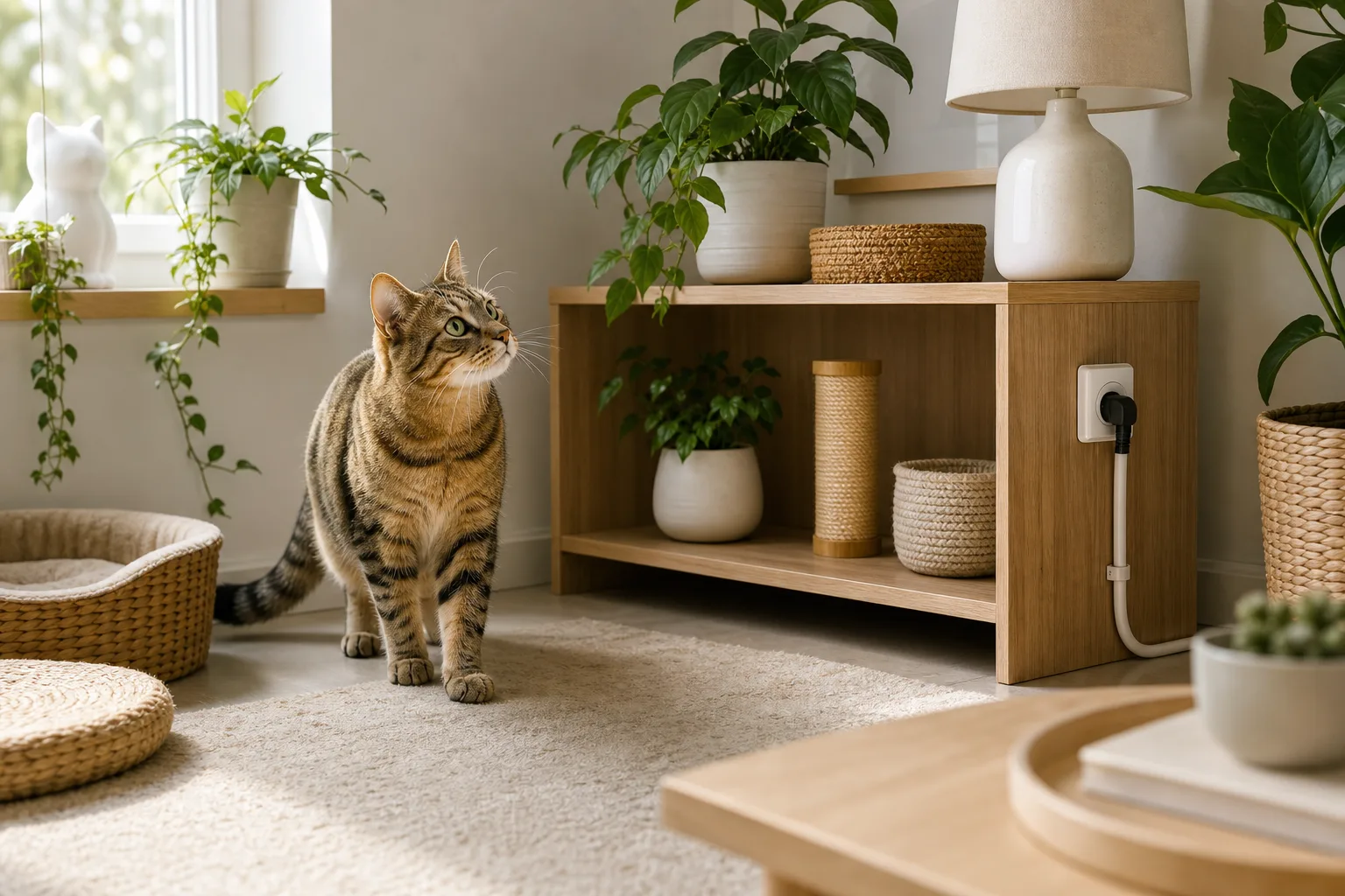 Premium editorial image for how to cat-proof your home room by room featuring a curious black kitten