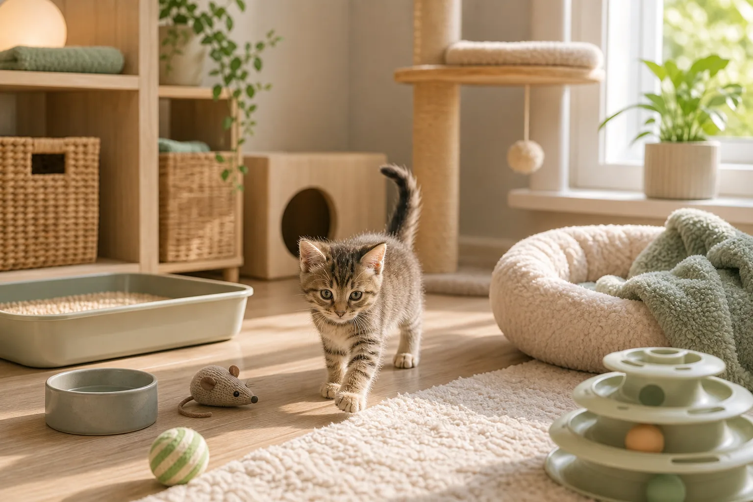 Premium editorial image for kitten care basics: a first-year guide for new kitten people featuring a cream British Shorthair kitten