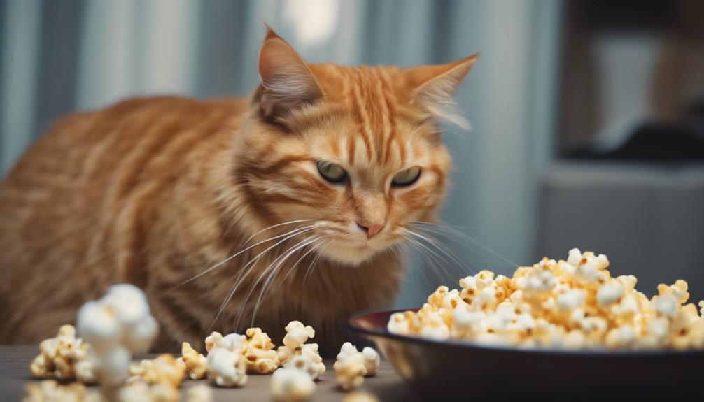 cats eating plain popcorn
