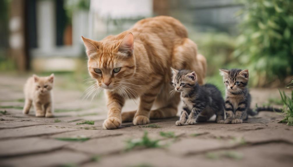 mother cat teaching kittens